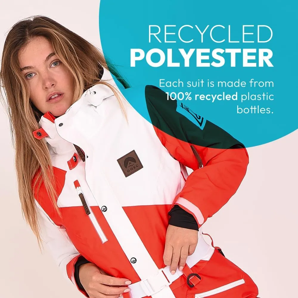 OOSC Stardust Womens Ski Suit | Red and White | Waterproof, Breathable & Insulated Synthetic | Recycled Polyester
