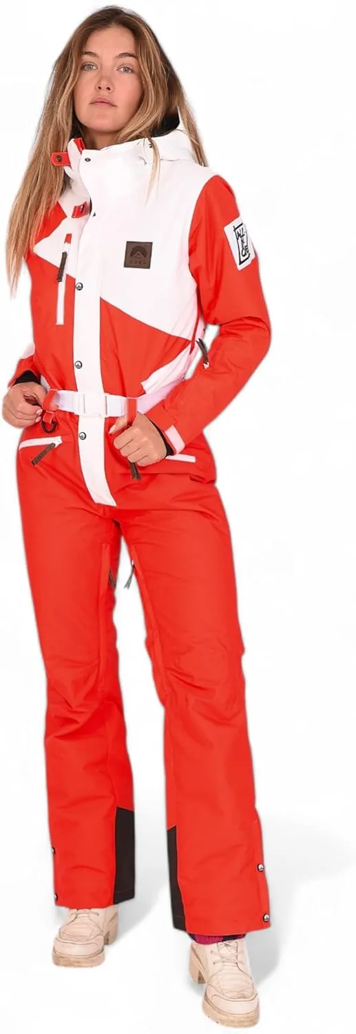 OOSC Stardust Womens Ski Suit | Red and White | Waterproof, Breathable & Insulated Synthetic | Recycled Polyester