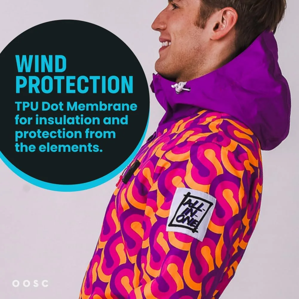 OOSC That 70’s Show Ski Suit Mens | Stylish Retro Pattern | Waterproof, Breathable, Insulated | Made with Recycled Polyester