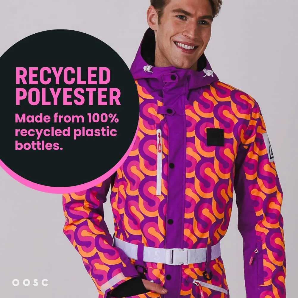 OOSC That 70’s Show Ski Suit Mens | Stylish Retro Pattern | Waterproof, Breathable, Insulated | Made with Recycled Polyester