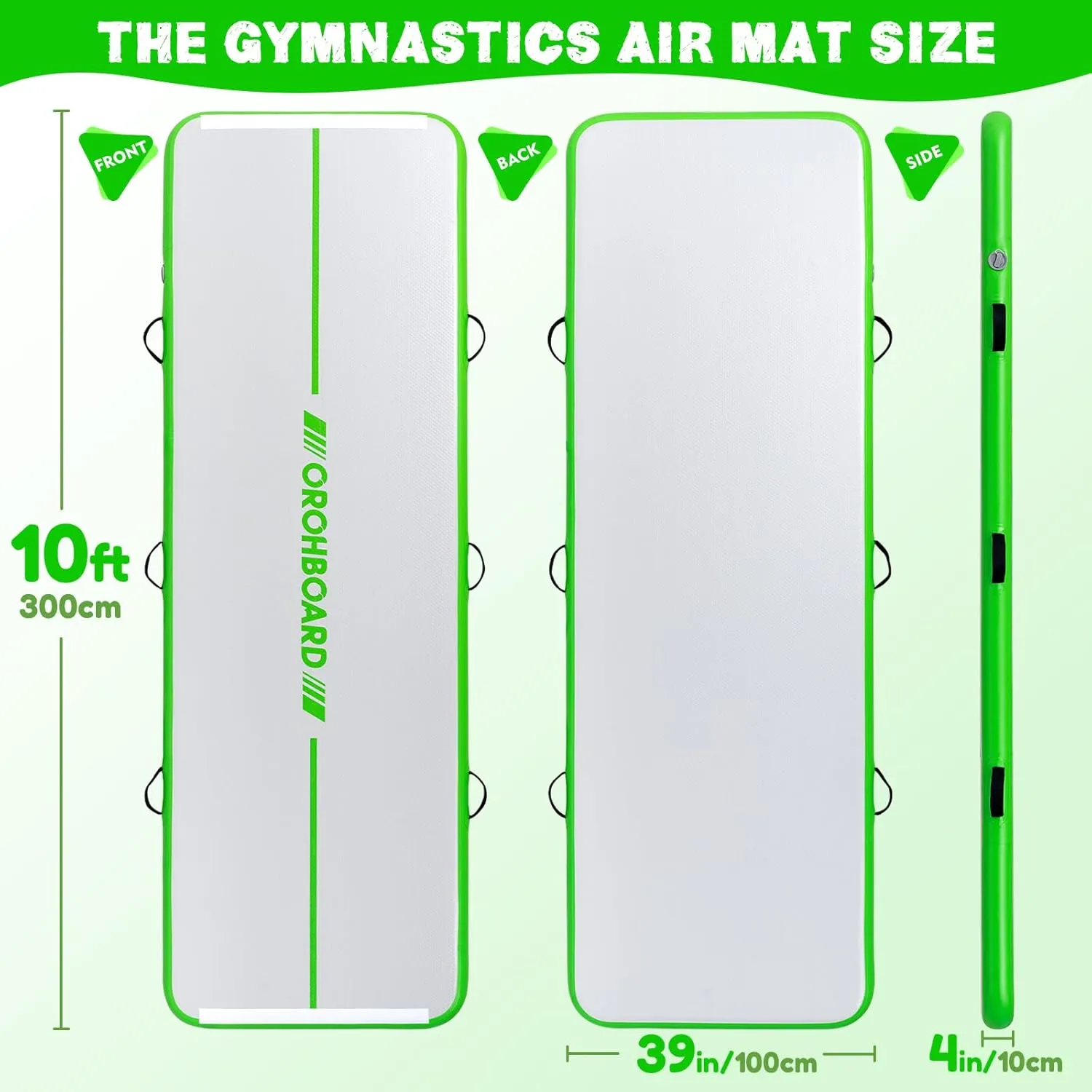 ORHOBOARD Inflatable Gymnastics Mat - 10’ Thick & Premium Heat Sealed Process, 1 1 Double-layer PVC Fitness Mats with Electric Pump, Repair Kit & Backpack - Multi-Scene exercise Mat Use for Outdoor
