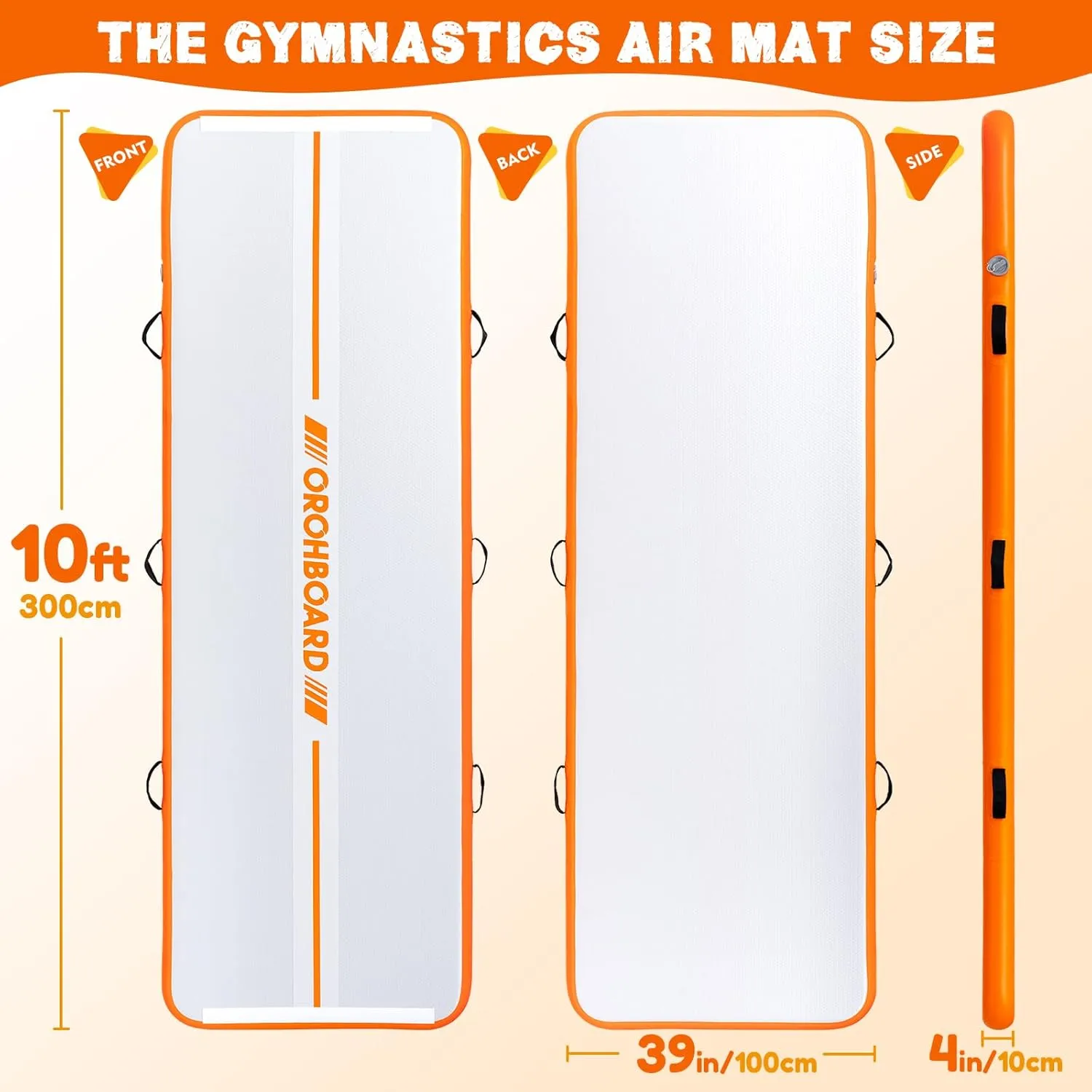 ORHOBOARD Inflatable Gymnastics Mat - 10’ Thick & Premium Heat Sealed Process, 1 1 Double-layer PVC Fitness Mats with Electric Pump, Repair Kit & Backpack - Multi-Scene exercise Mat Use for Outdoor