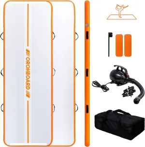 ORHOBOARD Inflatable Gymnastics Mat - 10’ Thick & Premium Heat Sealed Process, 1 1 Double-layer PVC Fitness Mats with Electric Pump, Repair Kit & Backpack - Multi-Scene exercise Mat Use for Outdoor