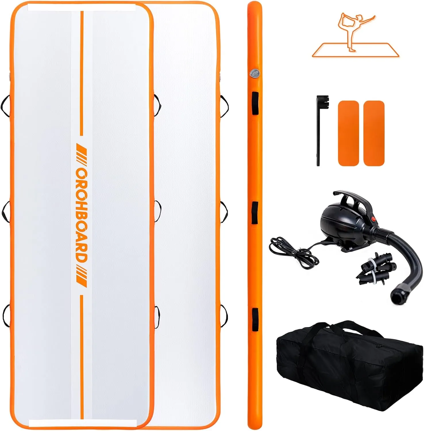 ORHOBOARD Inflatable Gymnastics Mat - 10’ Thick & Premium Heat Sealed Process, 1 1 Double-layer PVC Fitness Mats with Electric Pump, Repair Kit & Backpack - Multi-Scene exercise Mat Use for Outdoor