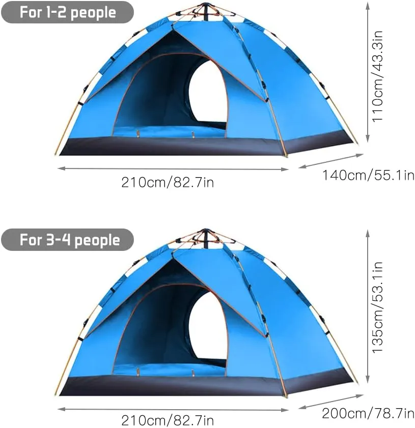 Outdoor Pop Up Tent Water-Resistant Portable Camping Tent for 1-2/3-4 People Family Tent (Dark Green for 1) (Dark Green for 3)