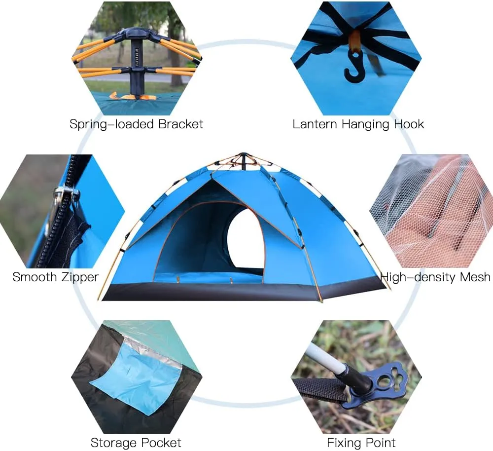 Outdoor Pop Up Tent Water-Resistant Portable Camping Tent for 1-2/3-4 People Family Tent
