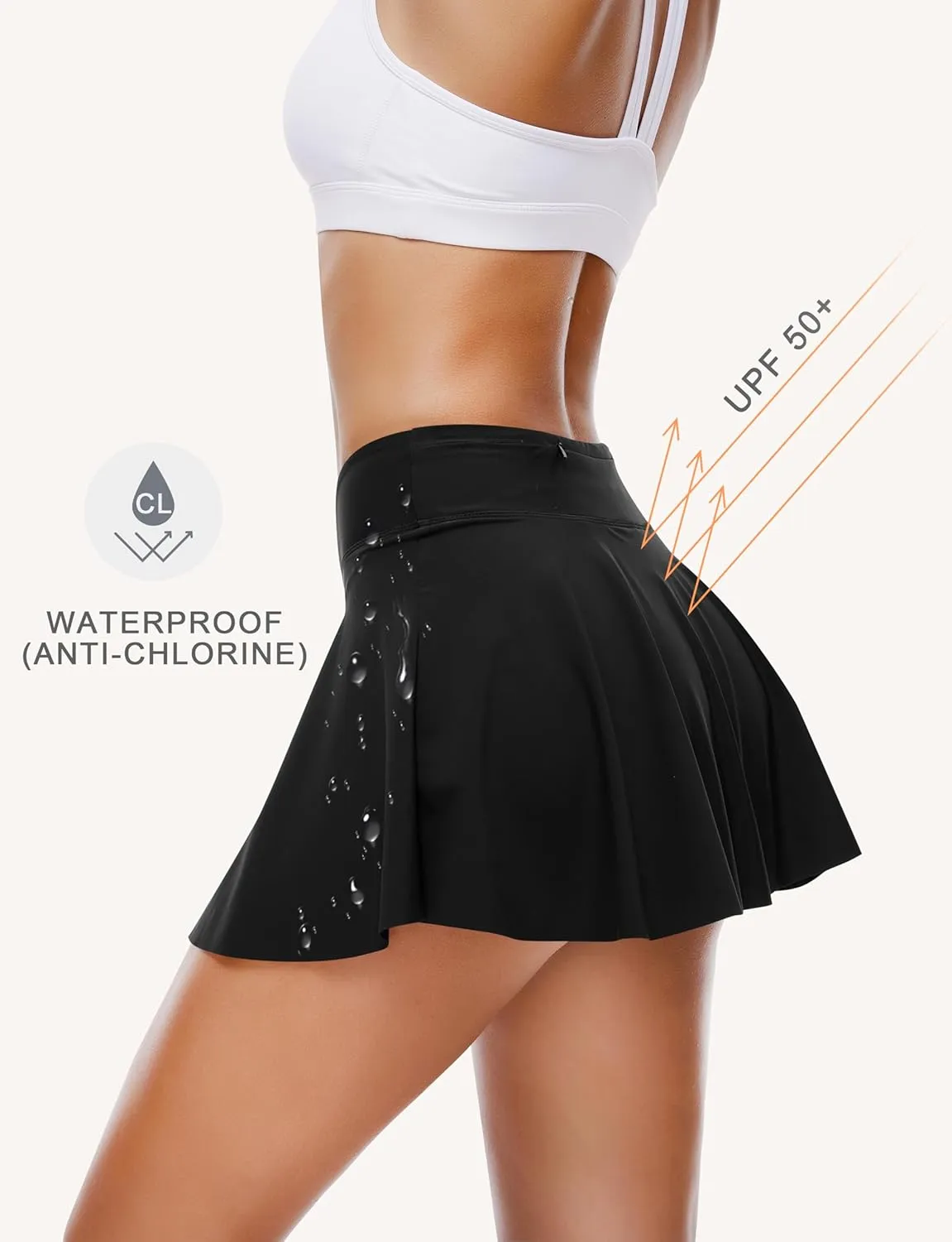 OVRUNS Period Swimwear High Waist Skirt with Leakproof Swim Bikini Bottoms Waterproof with Zip Pocket for Women Girl Teens
