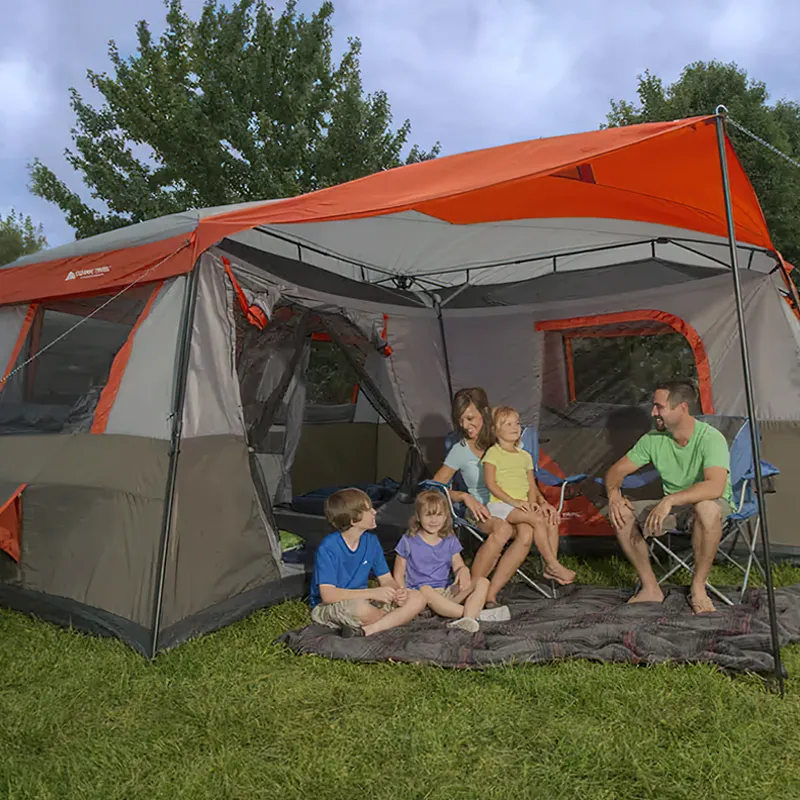 Ozark Trail 16x16 Instant Cabin 3 Room, L-Shaped Camping Tent Sleeps 12 NEW