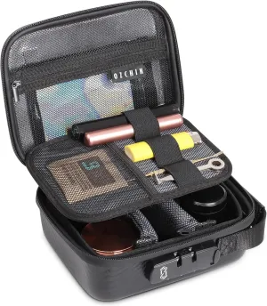 OZCHIN Smell Proof Bag with Combination Lock Shockproof Hard Shell Carrying Case Smoking Tobacco Bag Odorless Pouch Medicine Organizer Case Container Travel Bag (Black) 8.07" x 6.69" x 3.50"