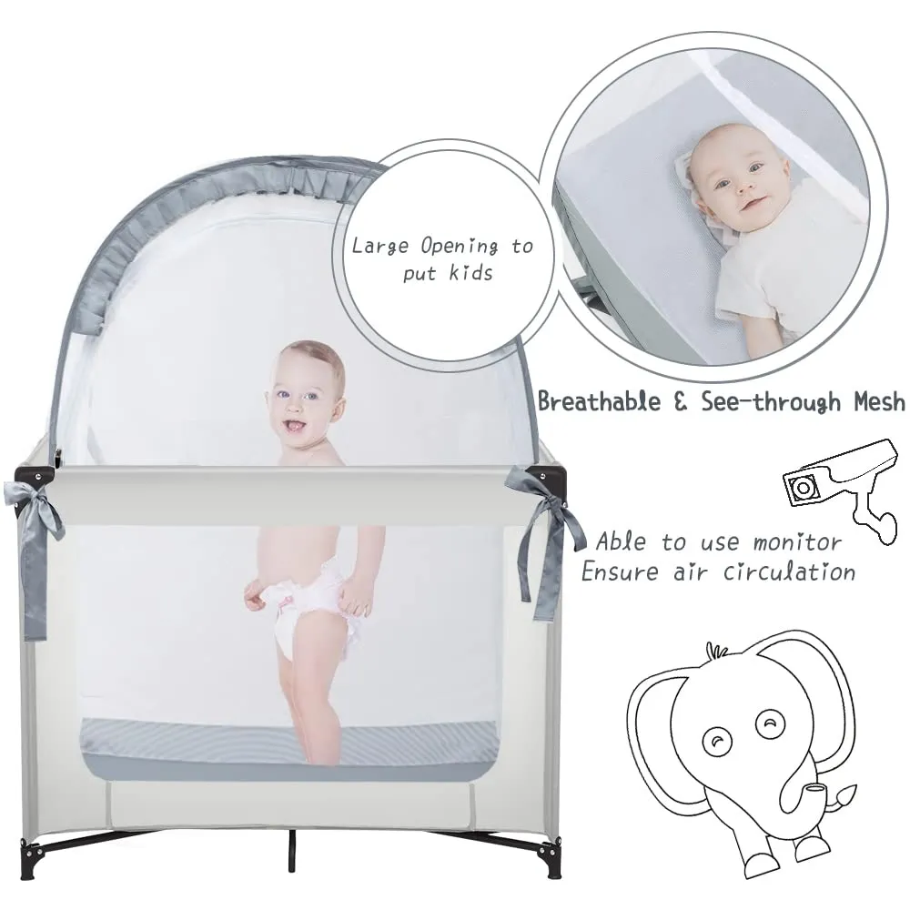 Pack N Play Tent, Baby Pop Up Crib Tent to Keep Baby in, Crib Net for Pack and Plays, Mini Cribs & Play Yards (39.6" L x 27.6" W x 49.2" H)