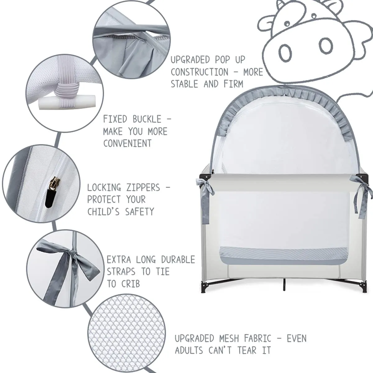 Pack N Play Tent, Baby Pop Up Crib Tent to Keep Baby in, Crib Net for Pack and Plays, Mini Cribs & Play Yards (39.6" L x 27.6" W x 49.2" H)