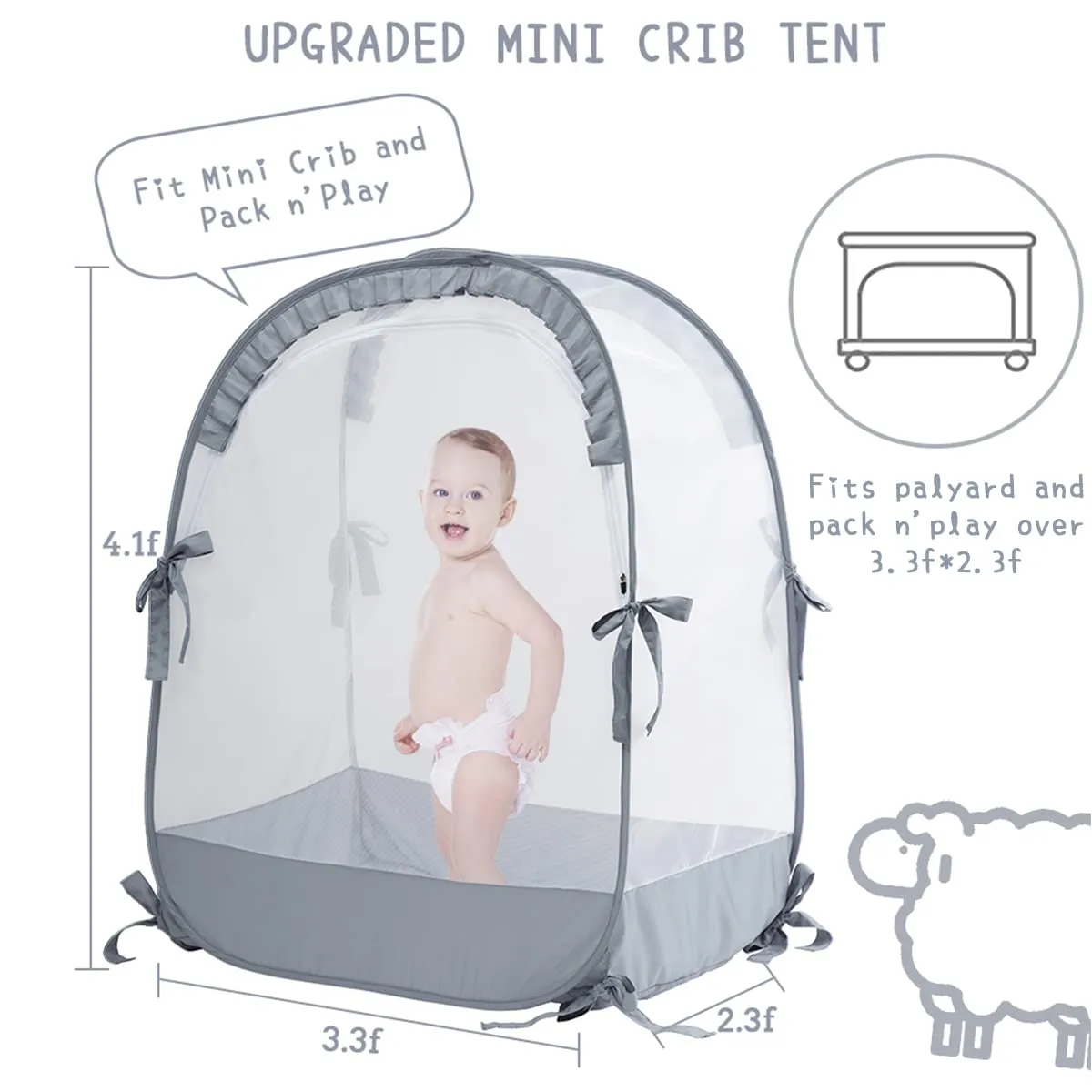 Pack N Play Tent, Baby Pop Up Crib Tent to Keep Baby in, Crib Net for Pack and Plays, Mini Cribs & Play Yards (39.6" L x 27.6" W x 49.2" H)