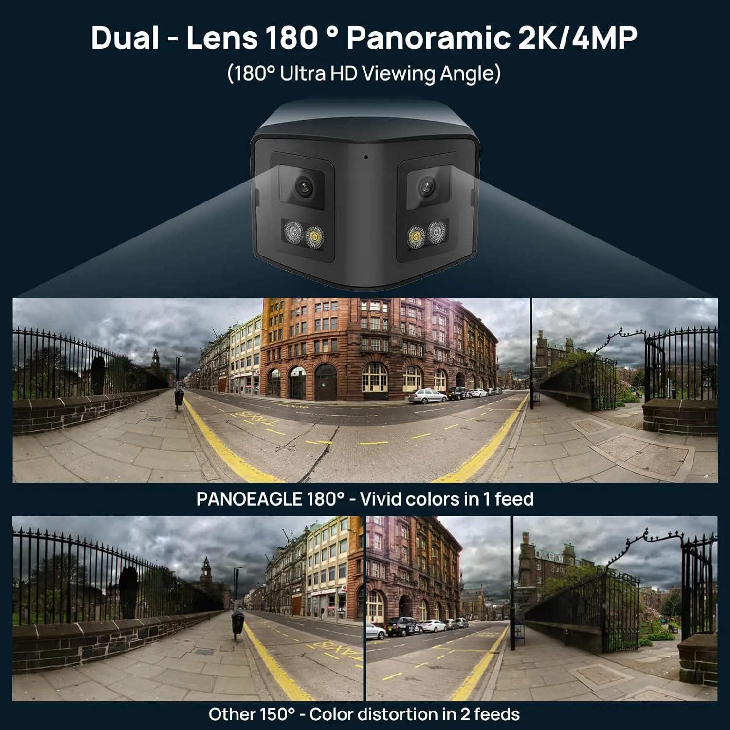 PANOEAGLE 4MP Dual Lens PoE IP Security Camera Outdoor with 180° Panoramic Wide Angle,Smart Color Night Vision,Human/Vehicle Detection,2-Way Audio & MicroSD Slot(512G),IP67 Compatible for Hik Vision