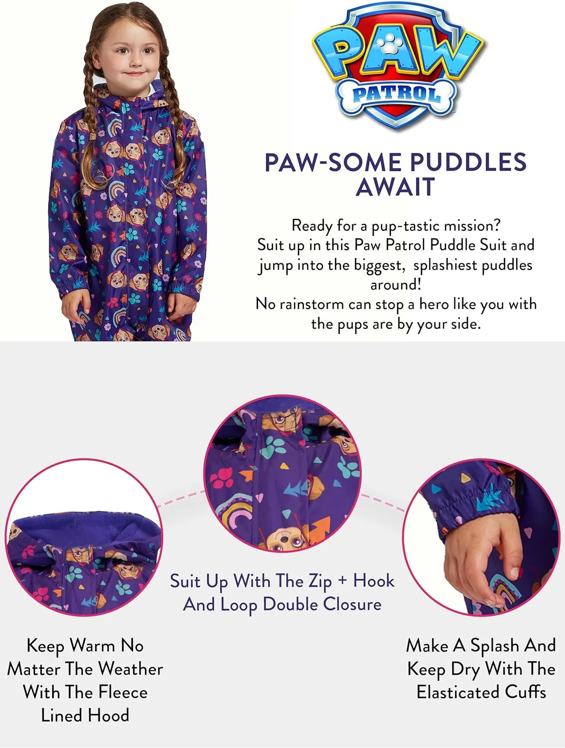 Paw Patrol Rain Suit Girls| Skye Waterproof Coverall for Toddler
