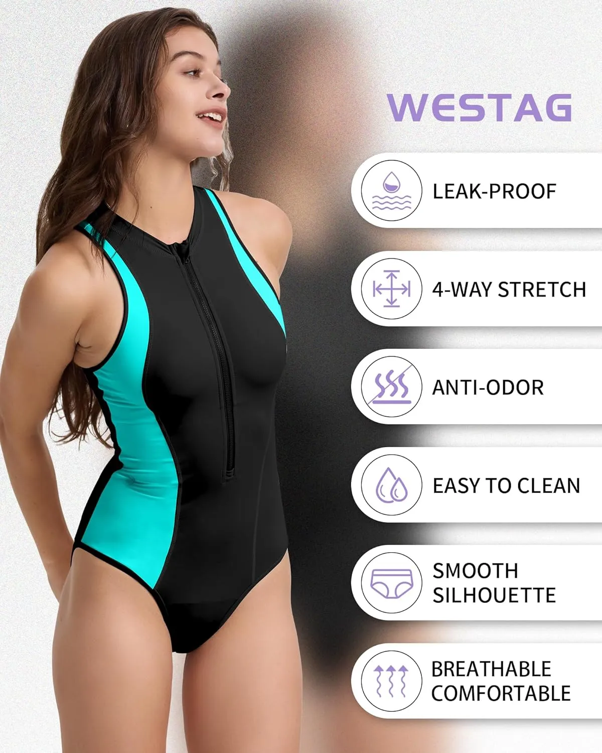 Period Swimwear One Piece Swimsuits Menstrual Sports Leakproof Zipper Bathing Suit for Teens Girls