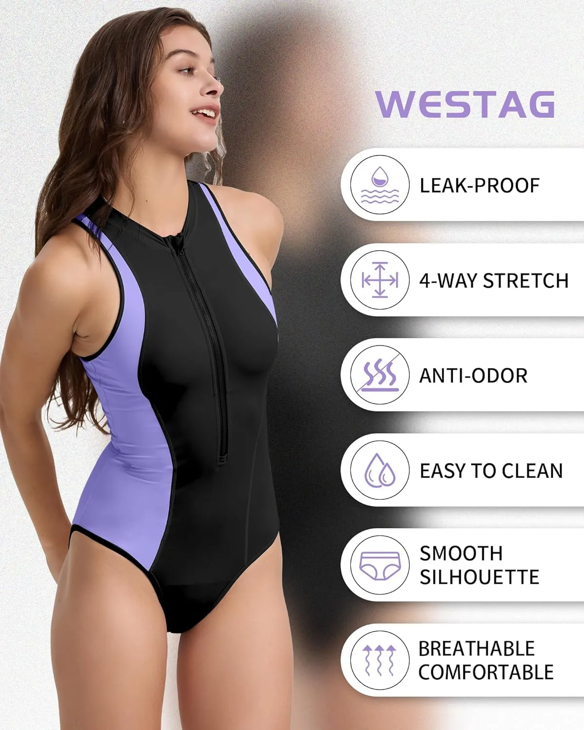 Period Swimwear One Piece Swimsuits Menstrual Sports Leakproof Zipper Bathing Suit for Teens Girls