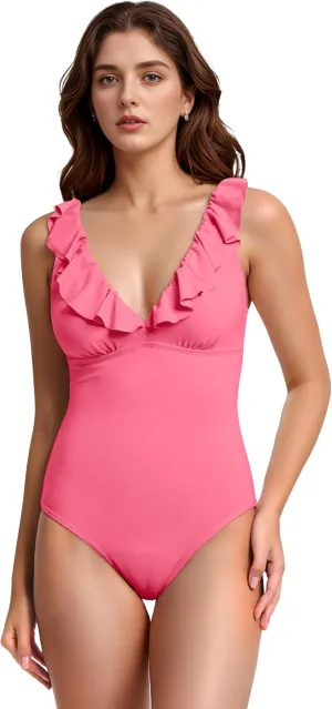 Period Swimwear Ruffled One Piece Leakproof Menstrual Period Swimsuit V Neck Bathing Suit for Teen Girl