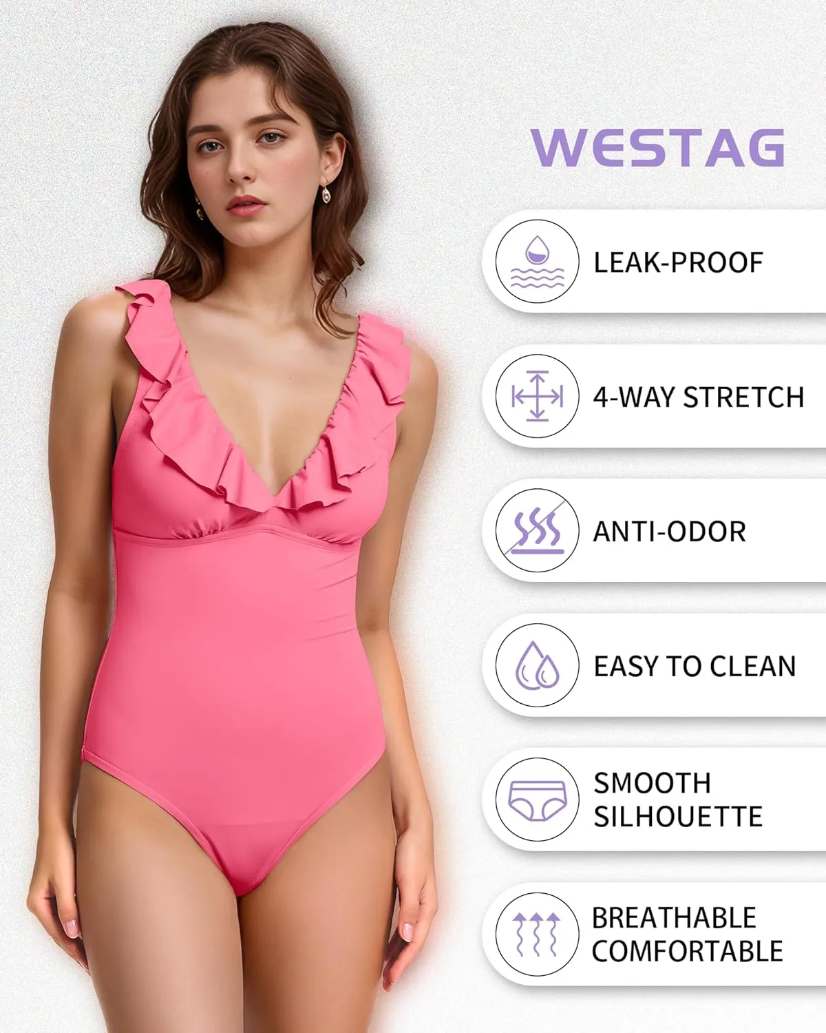 Period Swimwear Ruffled One Piece Leakproof Menstrual Period Swimsuit V Neck Bathing Suit for Teen Girl