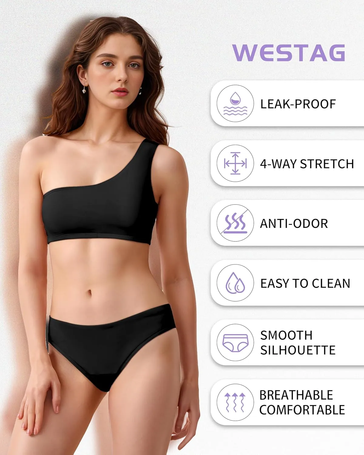 Period Swimwear Two Piece Leakproof Menstrual Swimsuit One Shoulder Bikini Sets Bathing Suit for Teen Girl