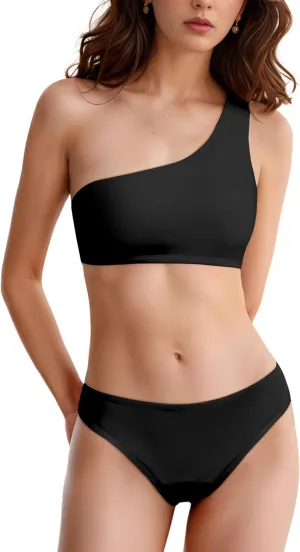 Period Swimwear Two Piece Leakproof Menstrual Swimsuit One Shoulder Bikini Sets Bathing Suit for Teen Girl