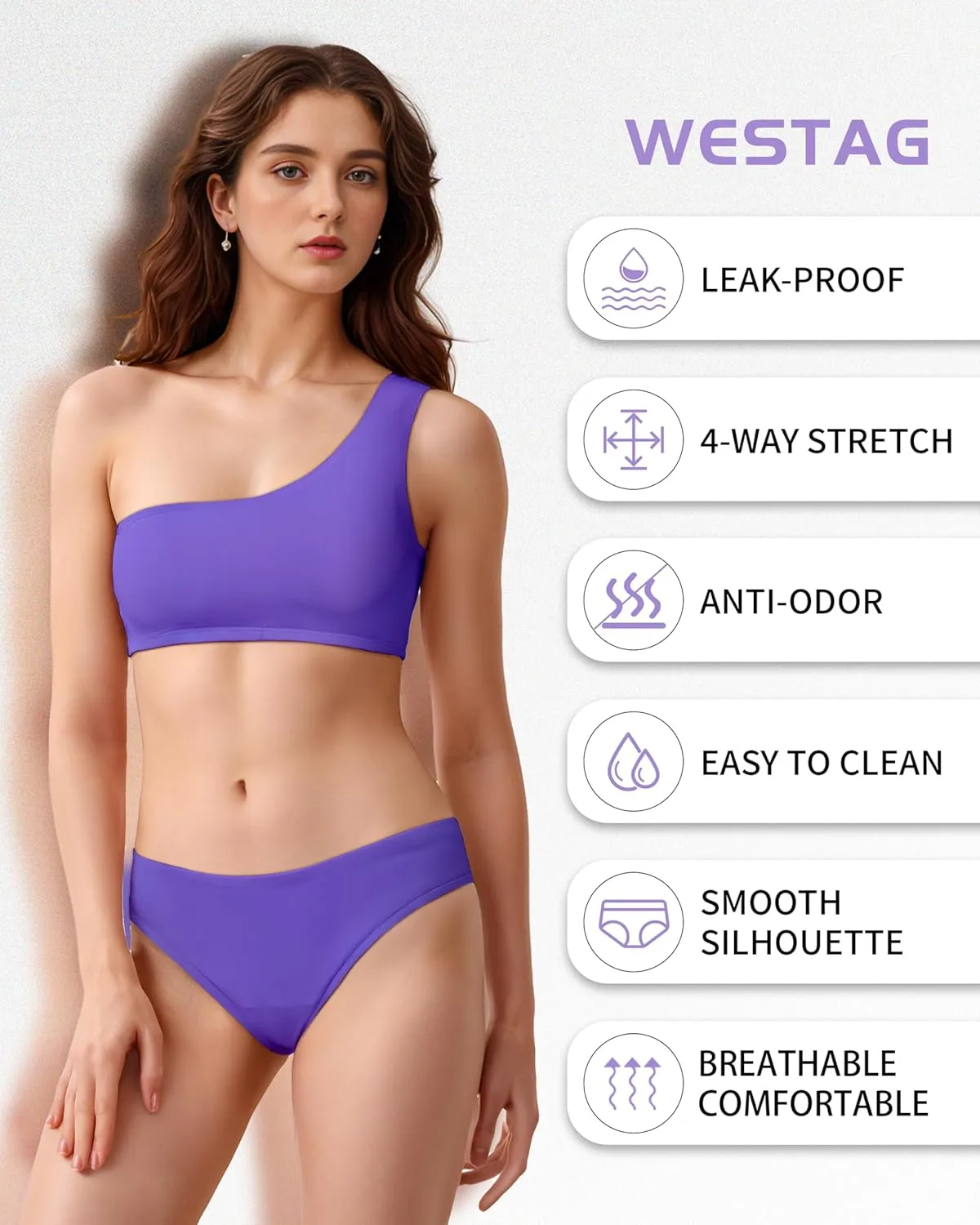 Period Swimwear Two Piece Leakproof Menstrual Swimsuit One Shoulder Bikini Sets Bathing Suit for Teen Girl