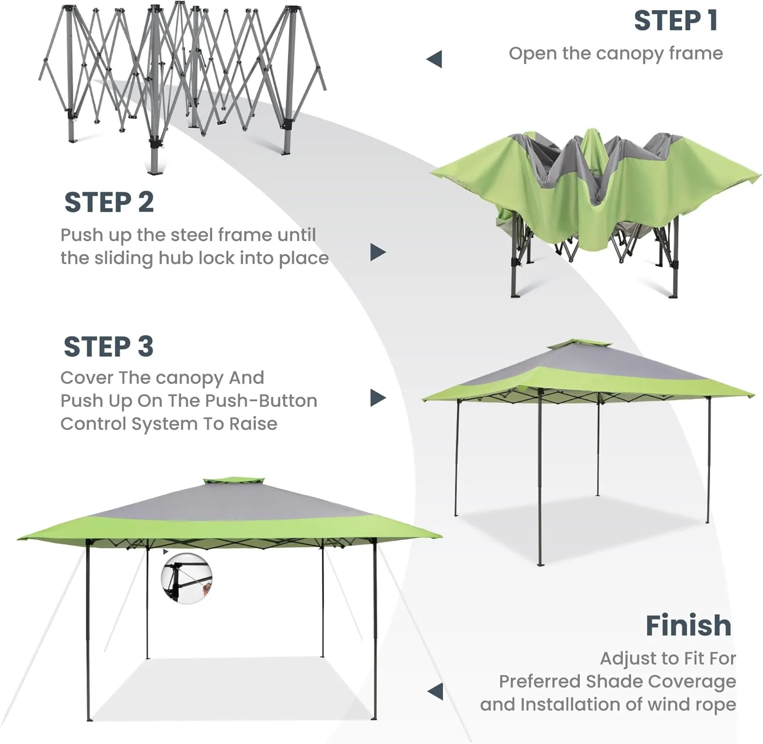 PHI VILLA Easy Set-up 13x13 Pop Up Canopy Gazebo Outdoor Tent Portable 169 sq.ft Sun Shade, Green