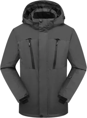 PHIBEE Men's Waterproof Ski Jacket Winter Warm Snow Coat Windproof Hooded Rain Jacket Gray M