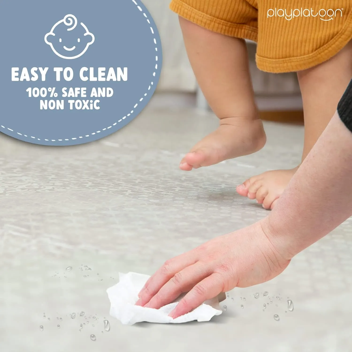 Play Platoon Non-Toxic Extra-Thick Children's Play Mat, 16 Tile - 96 x 96 inch Comfortable Cushiony Foam Floor Puzzle Mat for Kids & Toddlers with 24 x 24 inch Tiles - Khaki, Boho Modern