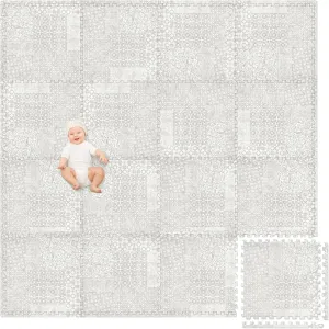 Play Platoon Non-Toxic Extra-Thick Children's Play Mat, 16 Tile - 96 x 96 inch Comfortable Cushiony Foam Floor Puzzle Mat for Kids & Toddlers with 24 x 24 inch Tiles - Khaki, Boho Modern
