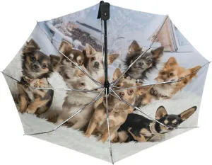 Poeticcity Automatic Folding UPF 50  Anti-UV Rain Umbrella, Auto Open/Close 3 Folds Sun Parasol Canopy Windproof Compact Travel Umbrella