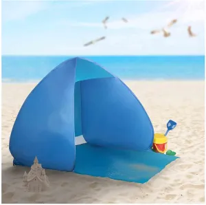 Pop-up beach tent with UV protection 40 , with extended floor mat, lockable back with power supply, ideal for beach, outdoor pool, garden and holiday