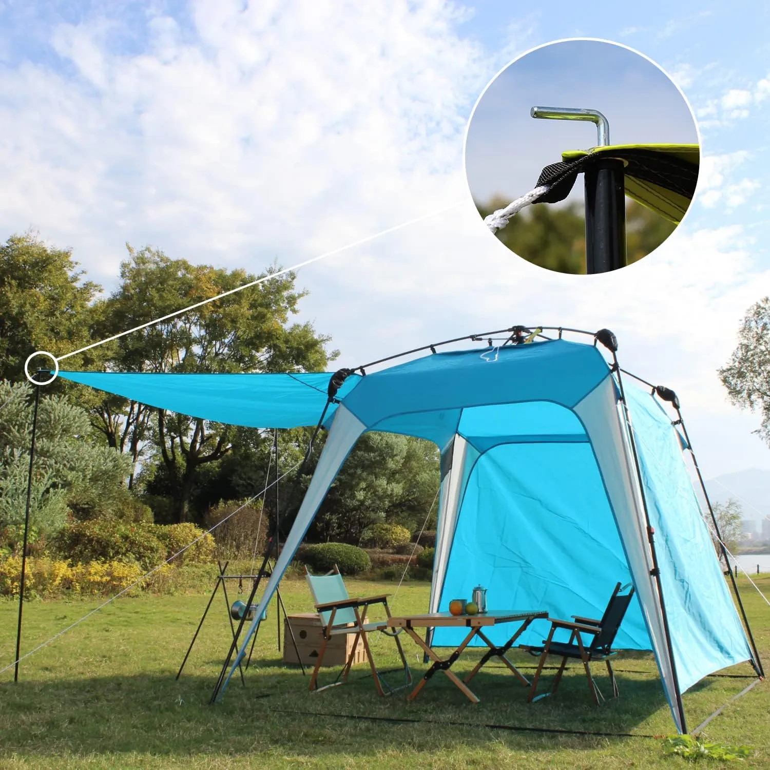 Pop Up Canopy Sun Shelters Shade Tent Pop Up 8.2' X 8.2' - Instant Portable Sports Cabana Umbrella, Easy Set-up and Take Down, with Sun Protection and One Shade Wall Included (Awning Blue)