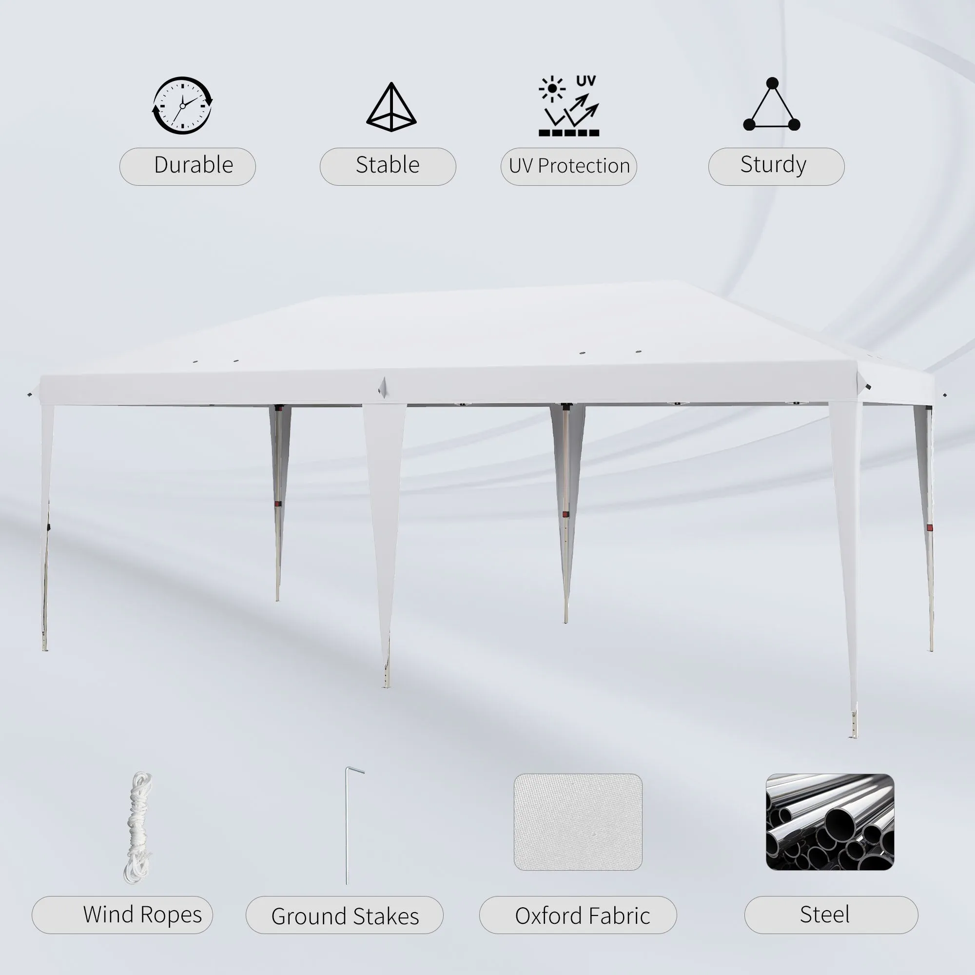 Pop Up Gazebo 3 x 6m, Foldable Canopy Tent, Height Adjustable Wedding Awning Canopy w/ Carrying Bag, White