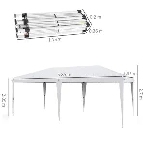 Pop Up Gazebo 3 x 6m, Foldable Canopy Tent, Height Adjustable Wedding Awning Canopy w/ Carrying Bag, White
