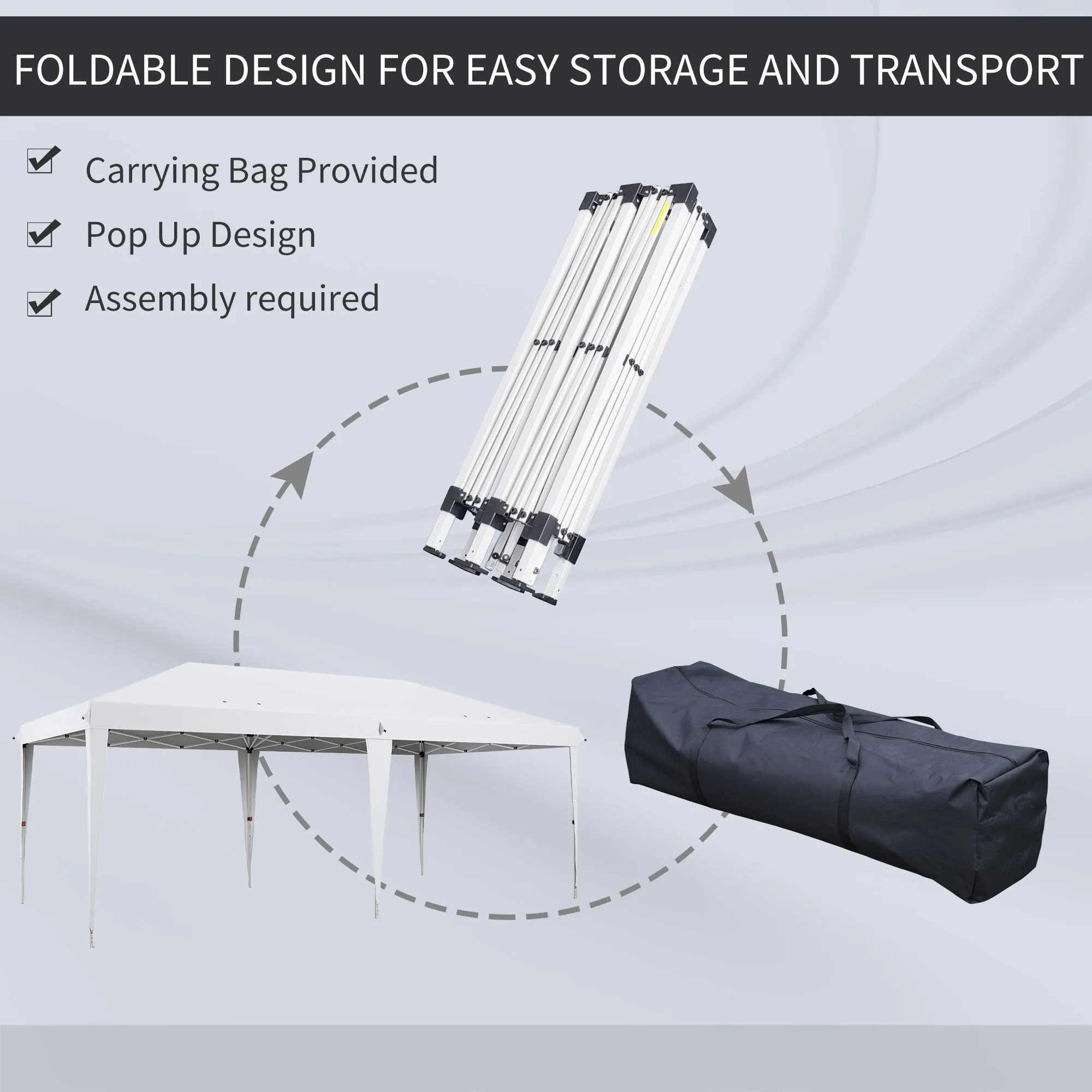 Pop Up Gazebo 3 x 6m, Foldable Canopy Tent, Height Adjustable Wedding Awning Canopy w/ Carrying Bag, White