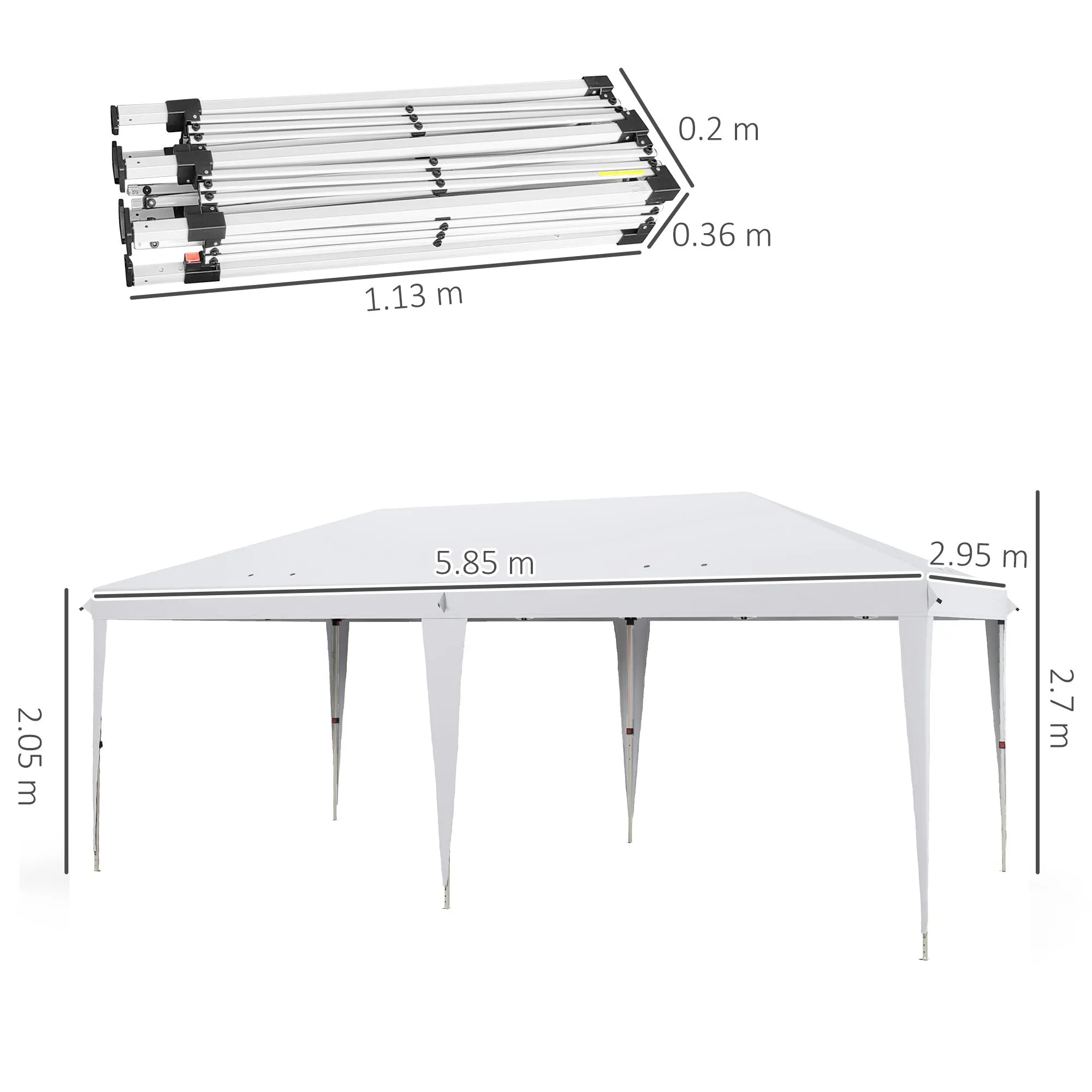 Pop Up Gazebo 3 x 6m, Foldable Canopy Tent, Height Adjustable Wedding Awning Canopy w/ Carrying Bag, White