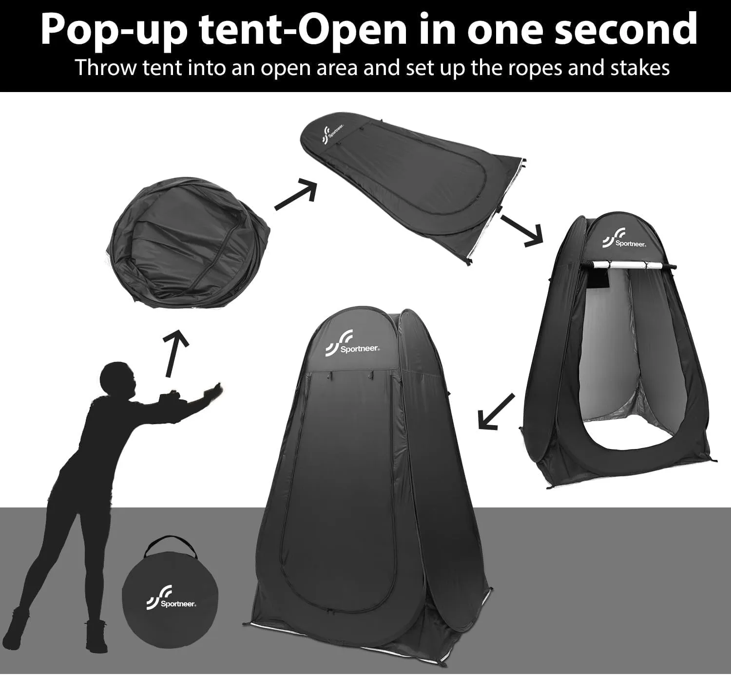 Pop Up Privacy Shower Tent, Portable Changing Room, 75"x47"x47", Foldable with Carry Bag for Camping & Beach, Easy Set Up