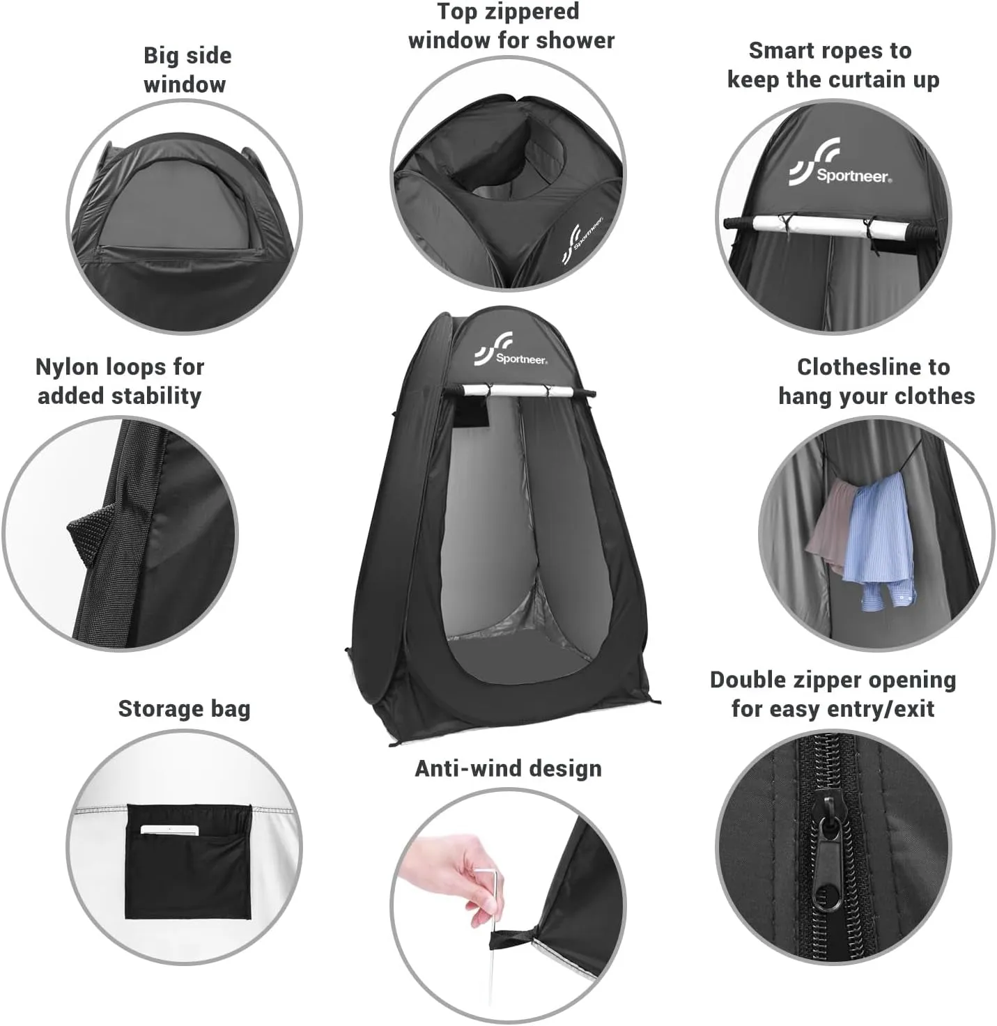 Pop Up Privacy Shower Tent, Portable Changing Room, 75"x47"x47", Foldable with Carry Bag for Camping & Beach, Easy Set Up
