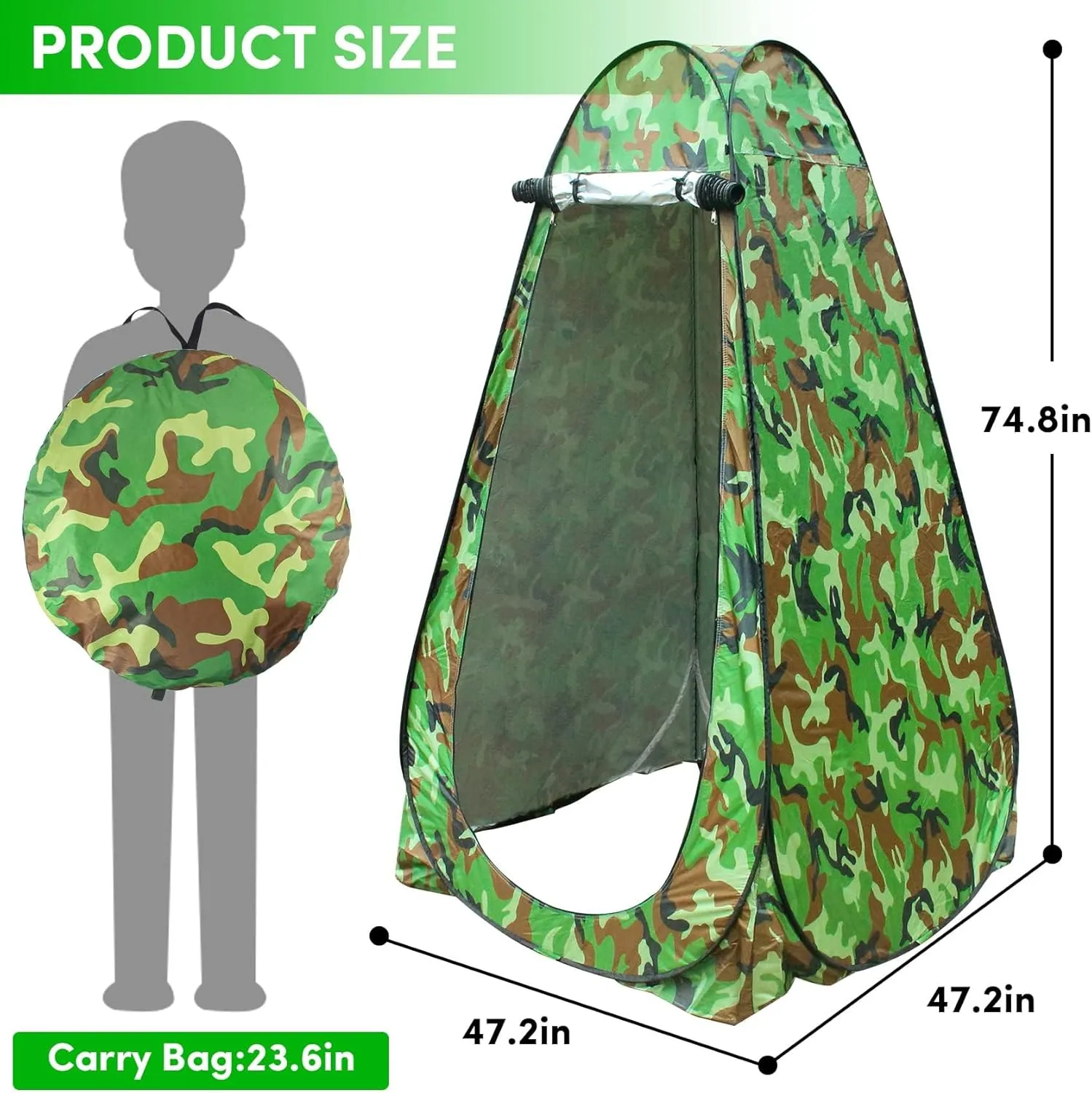 Pop Up Shower Tent Portable Camping Bathroom Toilet Tent Changing Dressing Room Privacy Shelters Room for Hiking Beach Sun Shelter Picnic Fishing UPF50  Waterproof (Camouflage Green)