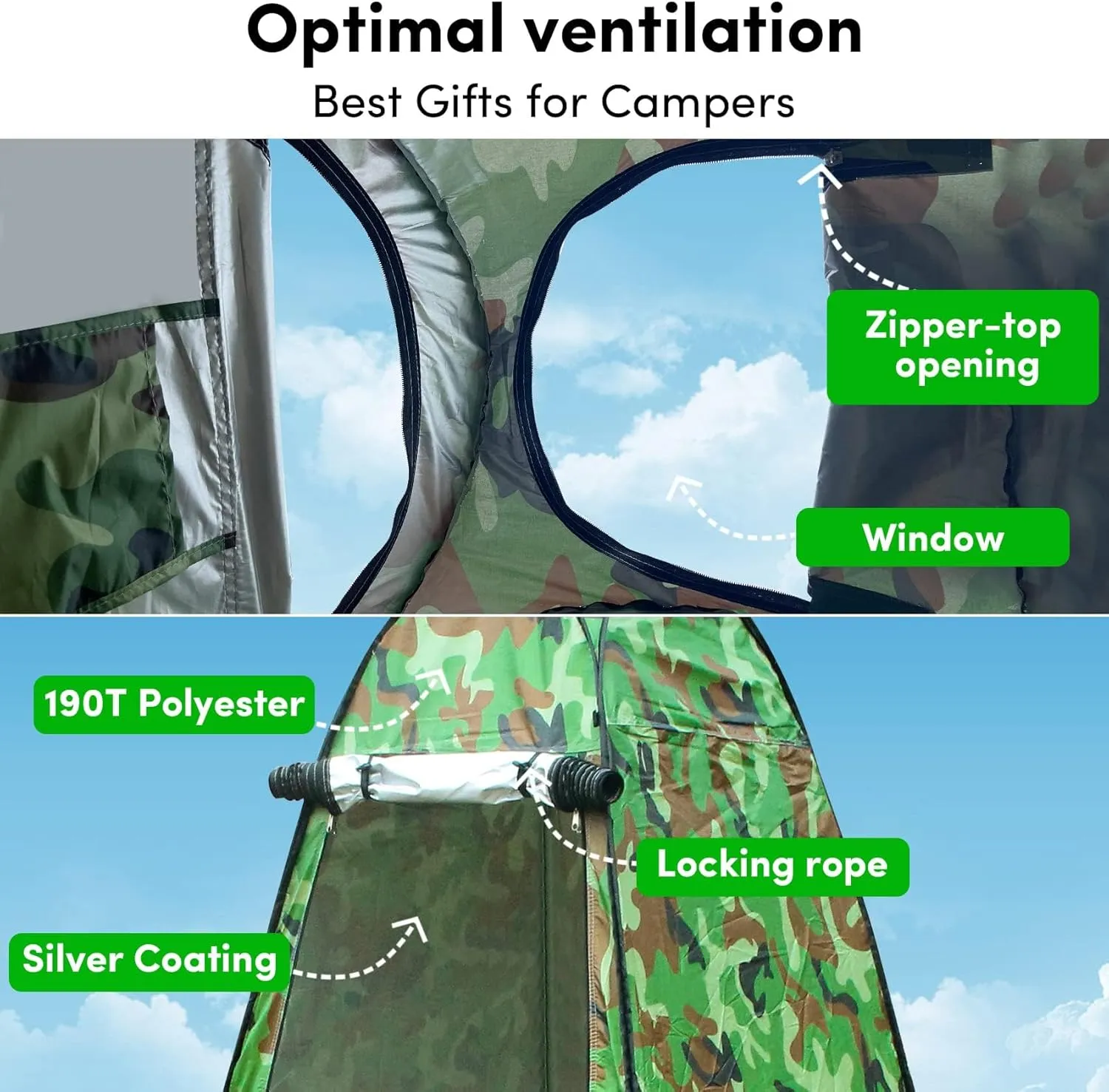 Pop Up Shower Tent Portable Camping Bathroom Toilet Tent Changing Dressing Room Privacy Shelters Room for Hiking Beach Sun Shelter Picnic Fishing UPF50  Waterproof (Camouflage Green)