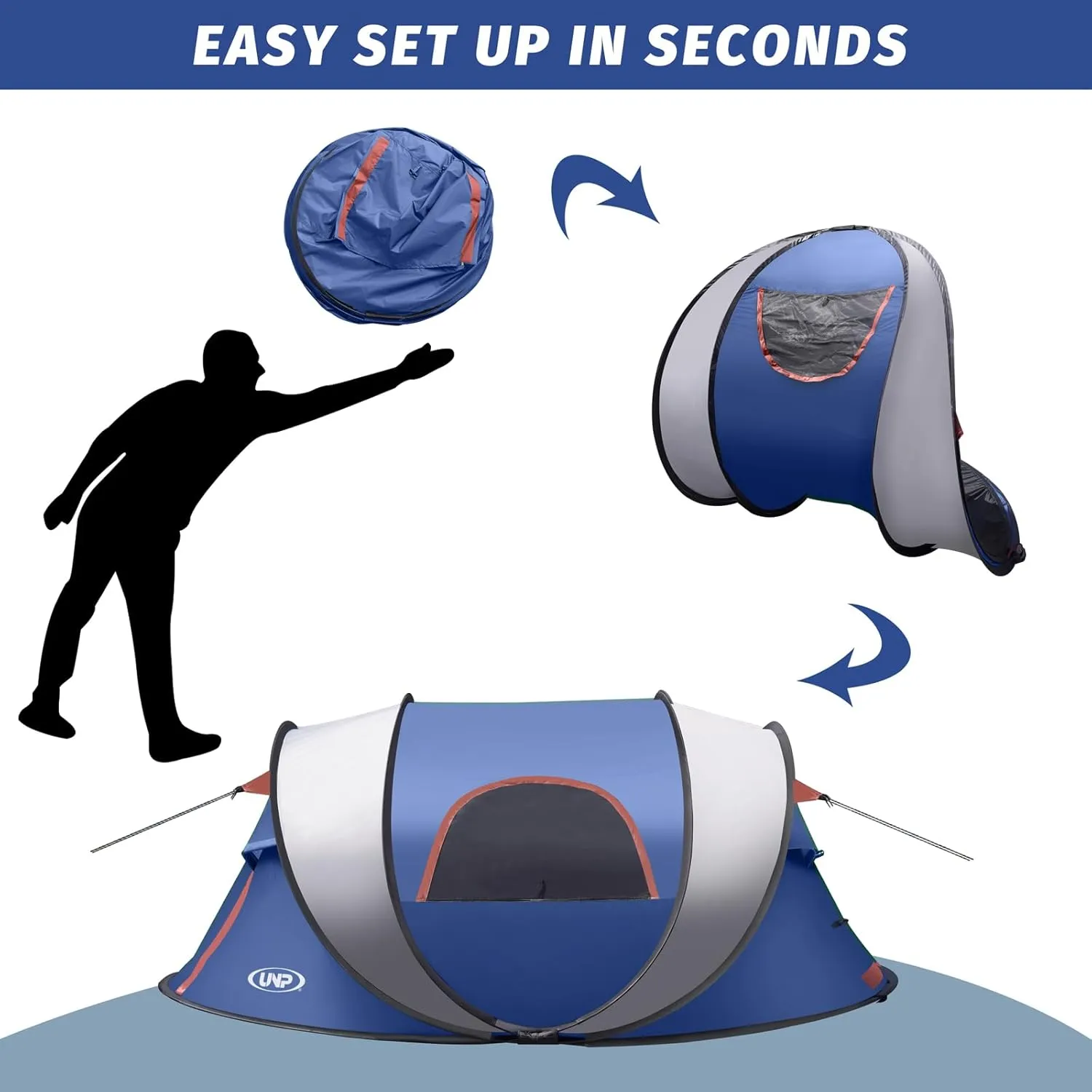 Pop-up Tent, 3 Person Camping Tent, Instant Portable Beach Tent, Easy Pop Up Shade Tents 2 Doors for Camping Hiking & Traveling with Carrying Bag