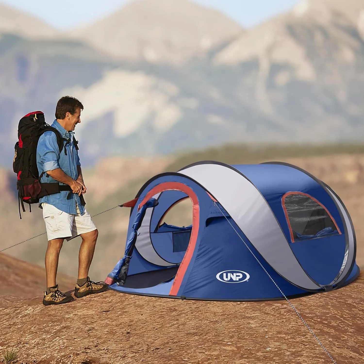 Pop-up Tent, 3 Person Camping Tent, Instant Portable Beach Tent, Easy Pop Up Shade Tents 2 Doors for Camping Hiking & Traveling with Carrying Bag