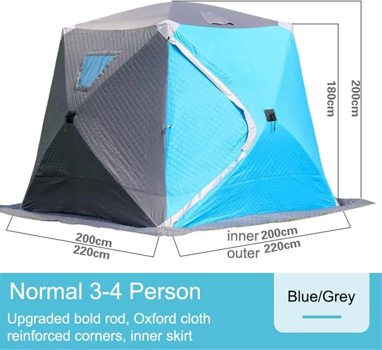 Portable Ice Shelter Pop-up Ice Fishing Tent Shanty 3-4 Person with Bag and Ice Anchors Red Thicken Waterproof Cotton Tent, Easy Set-up