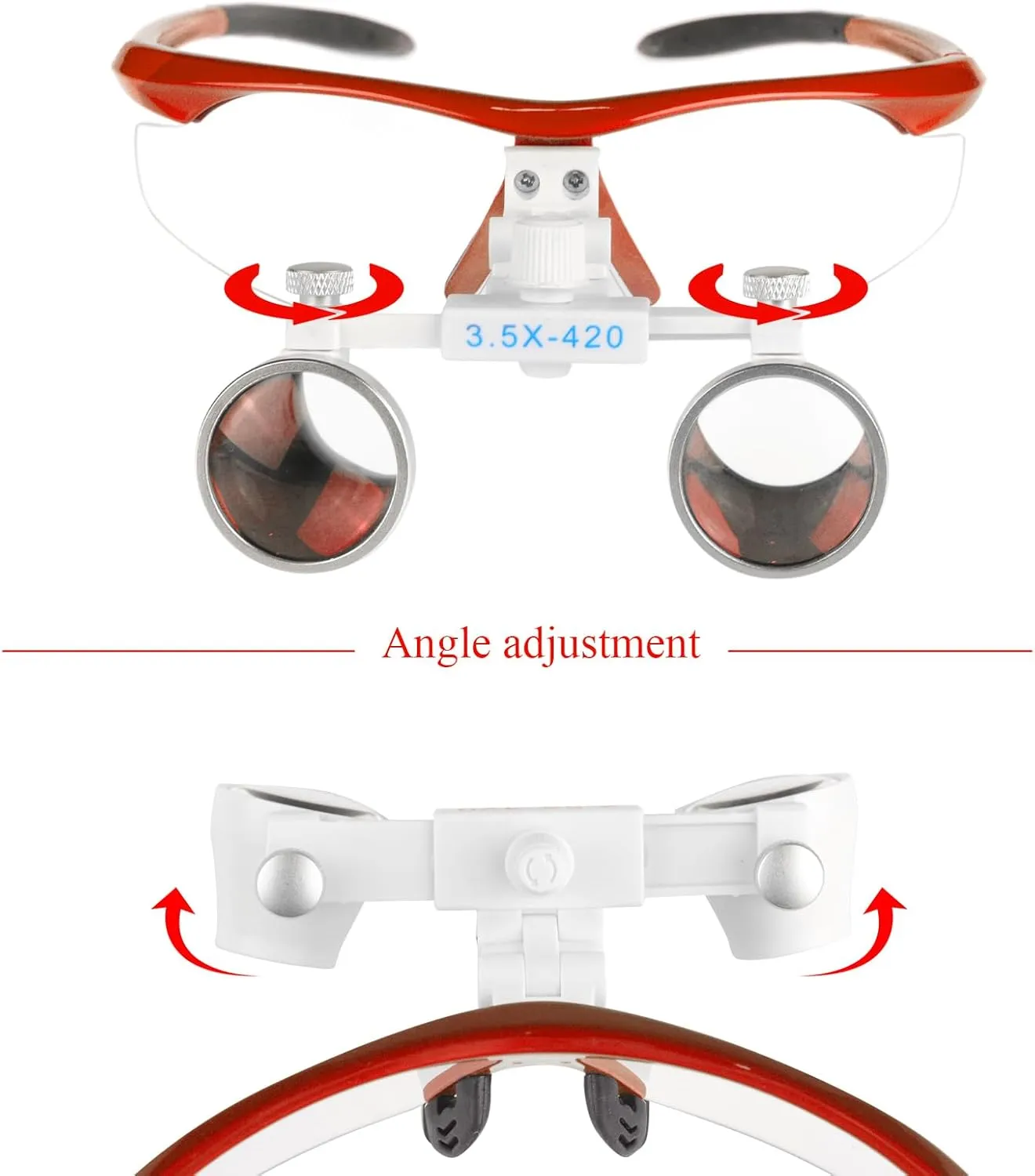 Portable Lab 1W LED Head Light Headlight with 2.5X/3.5X Binocular Loupes Magnifying Glasses Optical Glass Cloth Bag Style (Red, 3.5X)