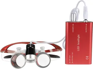 Portable Lab 1W LED Head Light Headlight with 2.5X/3.5X Binocular Loupes Magnifying Glasses Optical Glass Cloth Bag Style (Red, 3.5X)