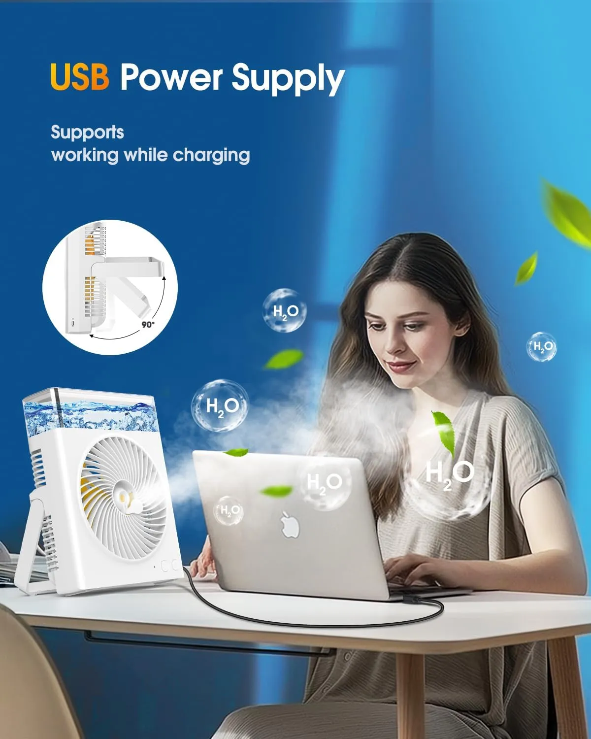 Portable Misting Fan, 16000mAh 8-Inch Rechargeable Water Cooling Mist Fan with 600mL Water Tank, Quiet USB Battery Powered, Perfect Cooling for Camping Home Outside Office