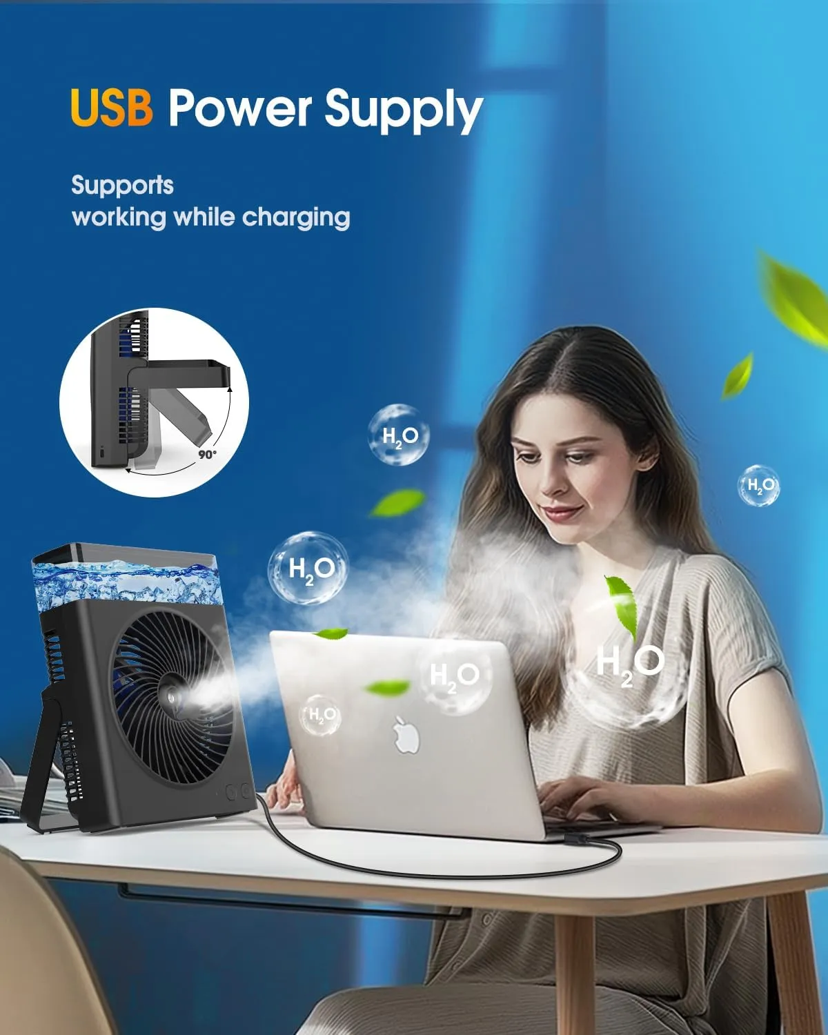 Portable Misting Fan, 8000mAh 8-Inch Rechargeable Water Cooling Mist Fan with 600mL Water Tank, Quiet USB Battery Powered, Perfect Cooling for Camping Home Outside Office