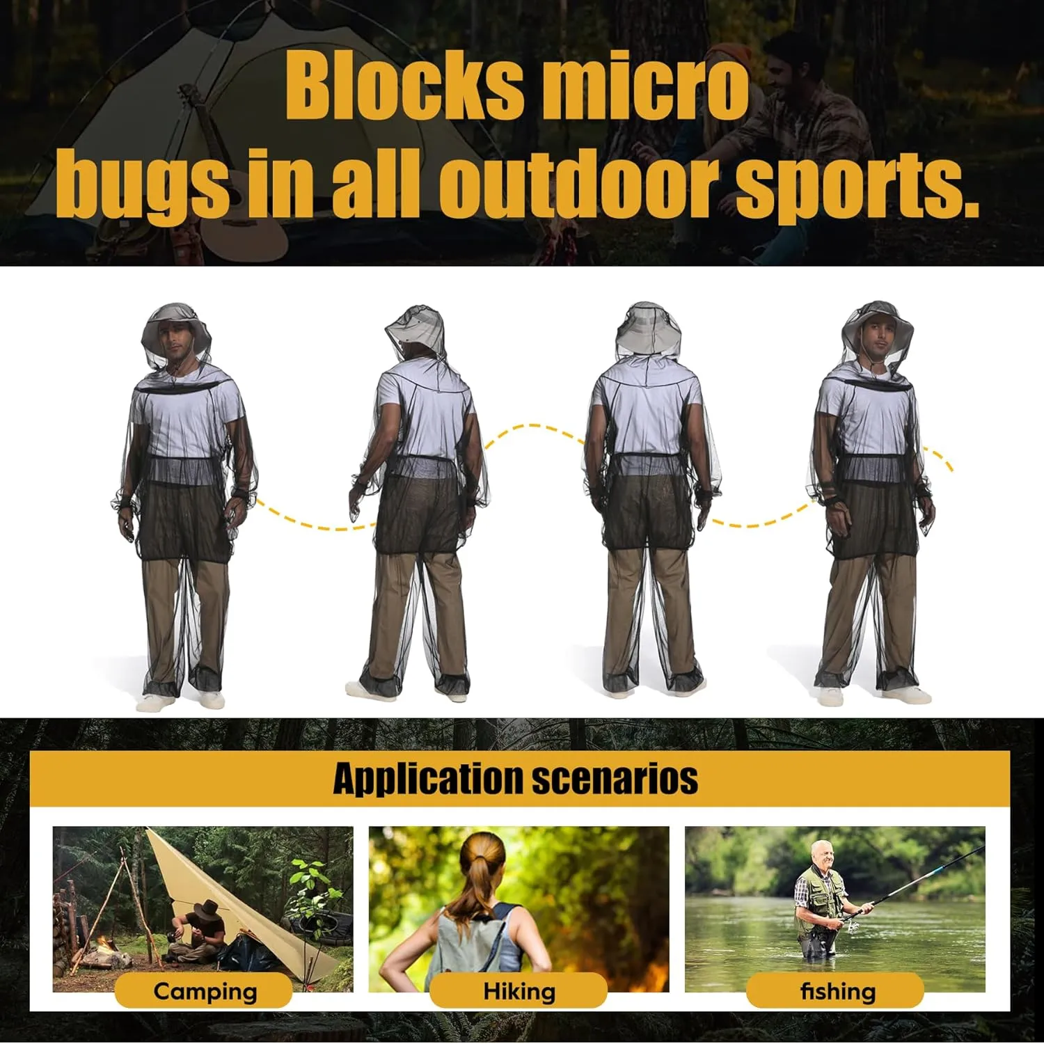 Premium 6-Piece Mosquito Suit-Jacket With Hood/Pants/Mitts/Gift Bag/Sun Hat/Tape Measure-Full Body Protection Bugs Clothes