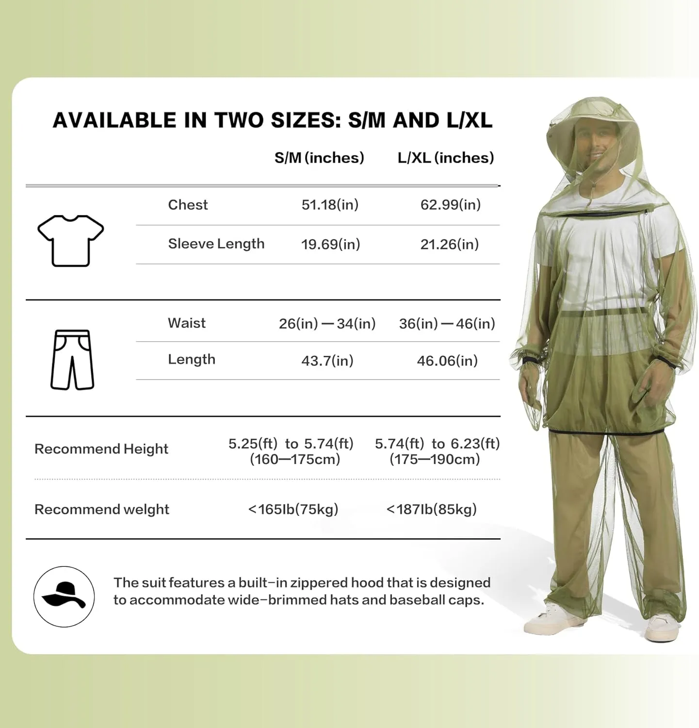 Premium 6-Piece Mosquito Suit-Jacket With Hood/Pants/Mitts/Gift Bag/Sun Hat/Tape Measure-Full Body Protection Bugs Clothes