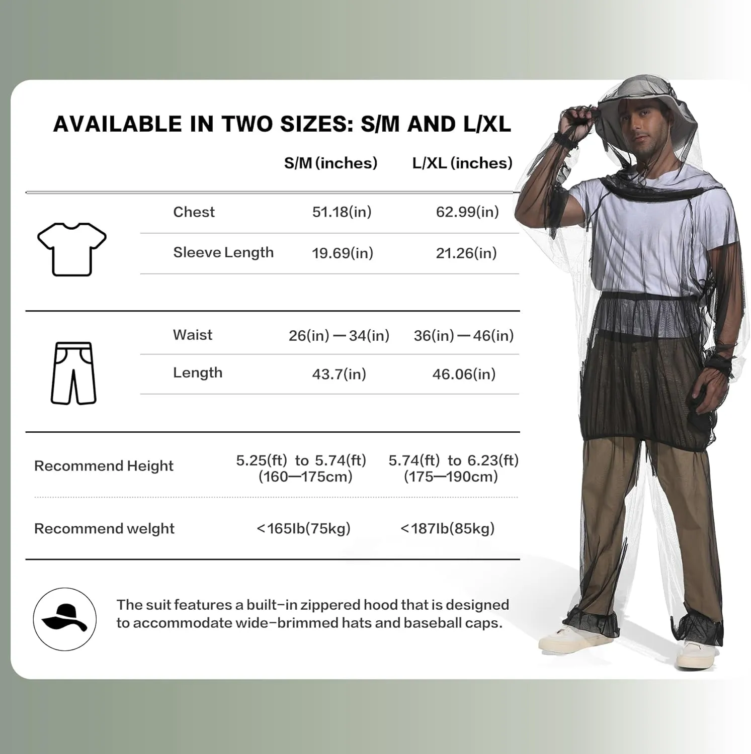 Premium 6-Piece Mosquito Suit-Jacket With Hood/Pants/Mitts/Gift Bag/Sun Hat/Tape Measure-Full Body Protection Bugs Clothes
